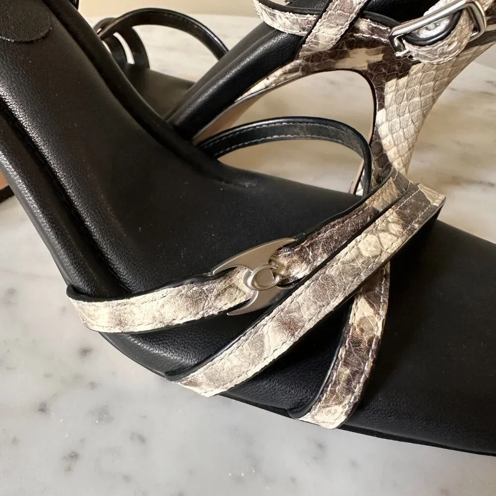 COACH | Grey Snakeskin Sculpted C Kitten Heels  with Square Toe  7.5- Elegant - Picture 7 of 13